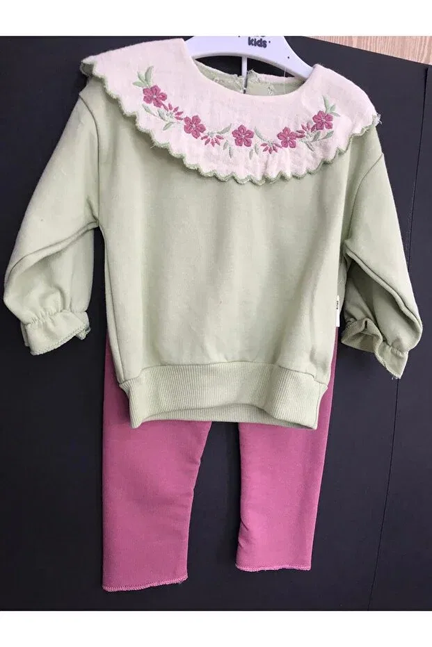 Детский комплект спортивной одежды для девочек с цветочным принтом Gülüce Butik, Water Green And Pink — фото 3