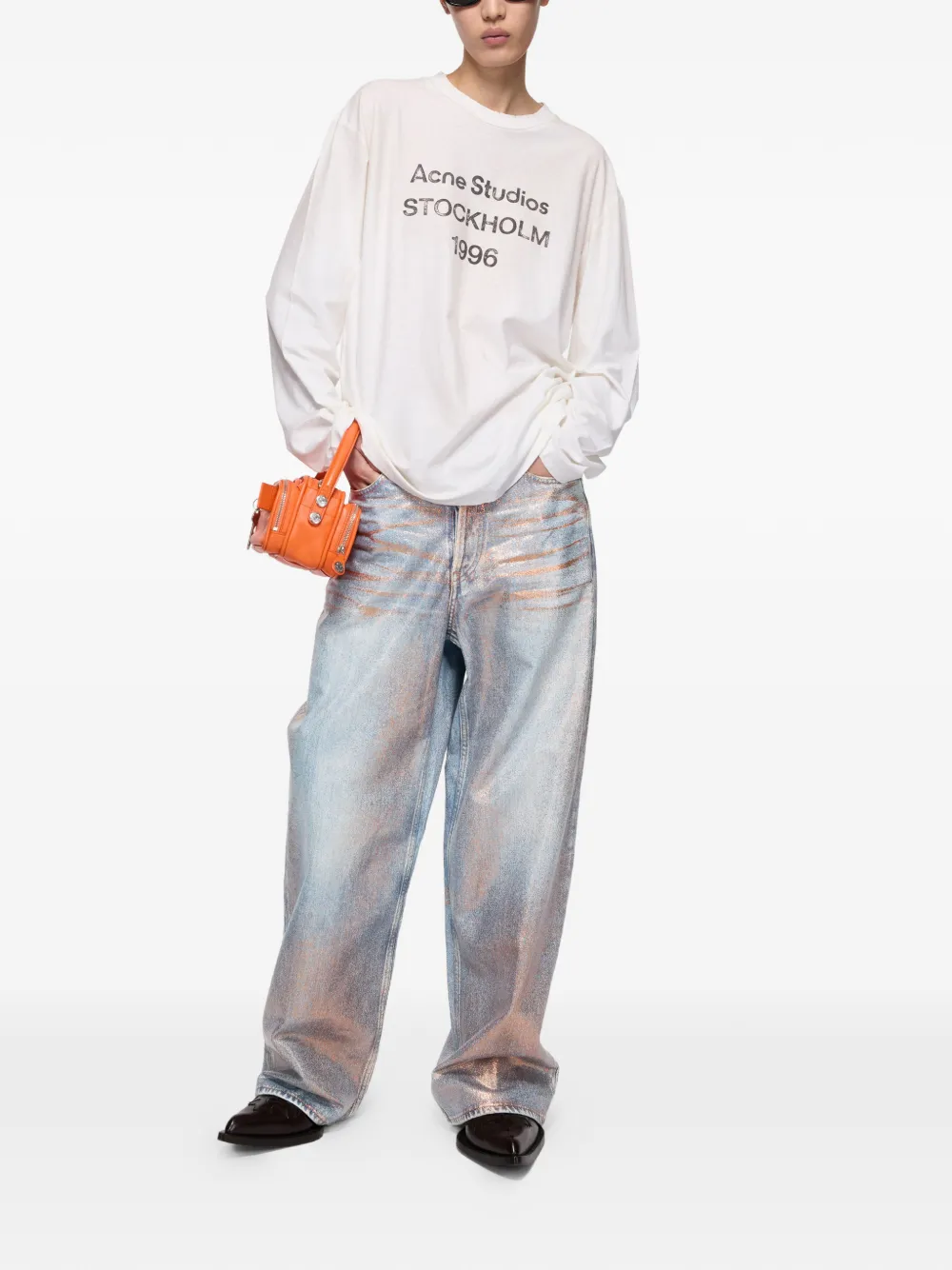 Джинсы Acne Studios Loose-fitting Glitter, светло-голубой — фото 2