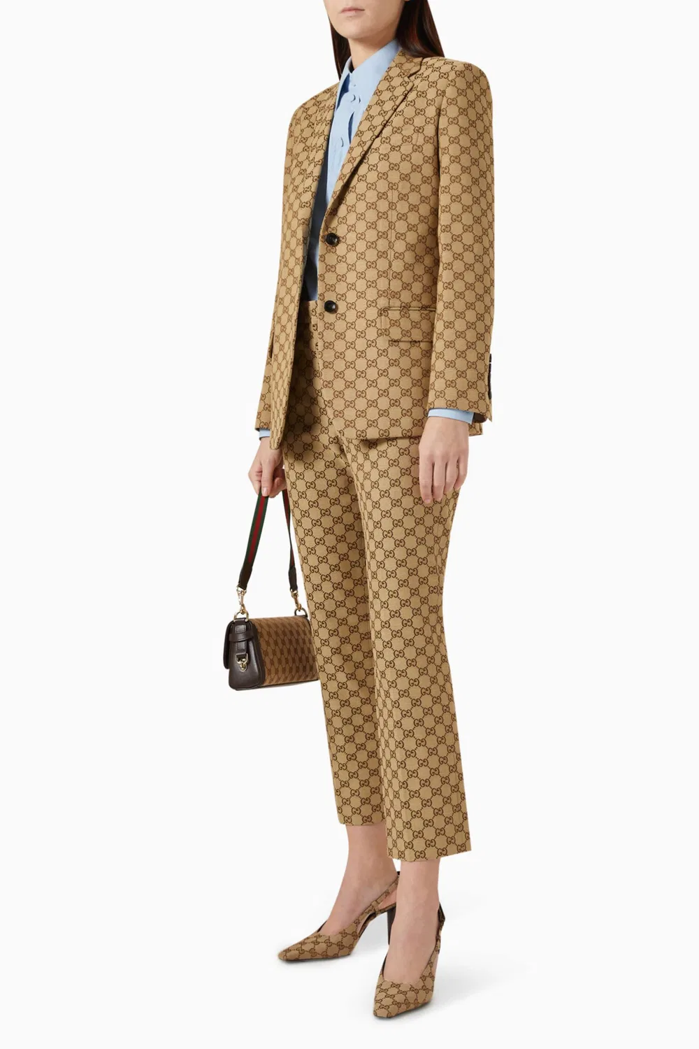 Брюки хлопковые GG Monogram Gucci, бежевый — фото 2
