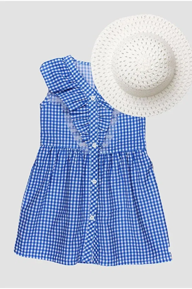 Детское платье для девочек с принтом Gingham dress with blue hat Generic Brands, Blue