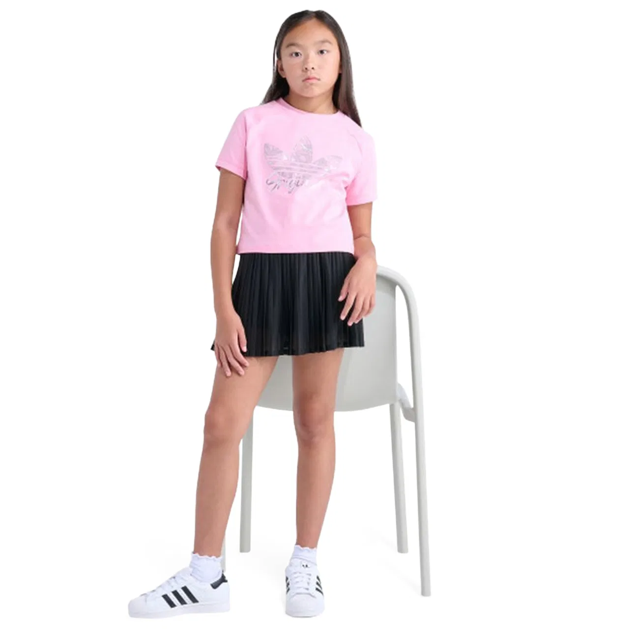 Детская футболка для мальчиков с принтом Foil Lace Trefoil adidas, Light Pink Silver