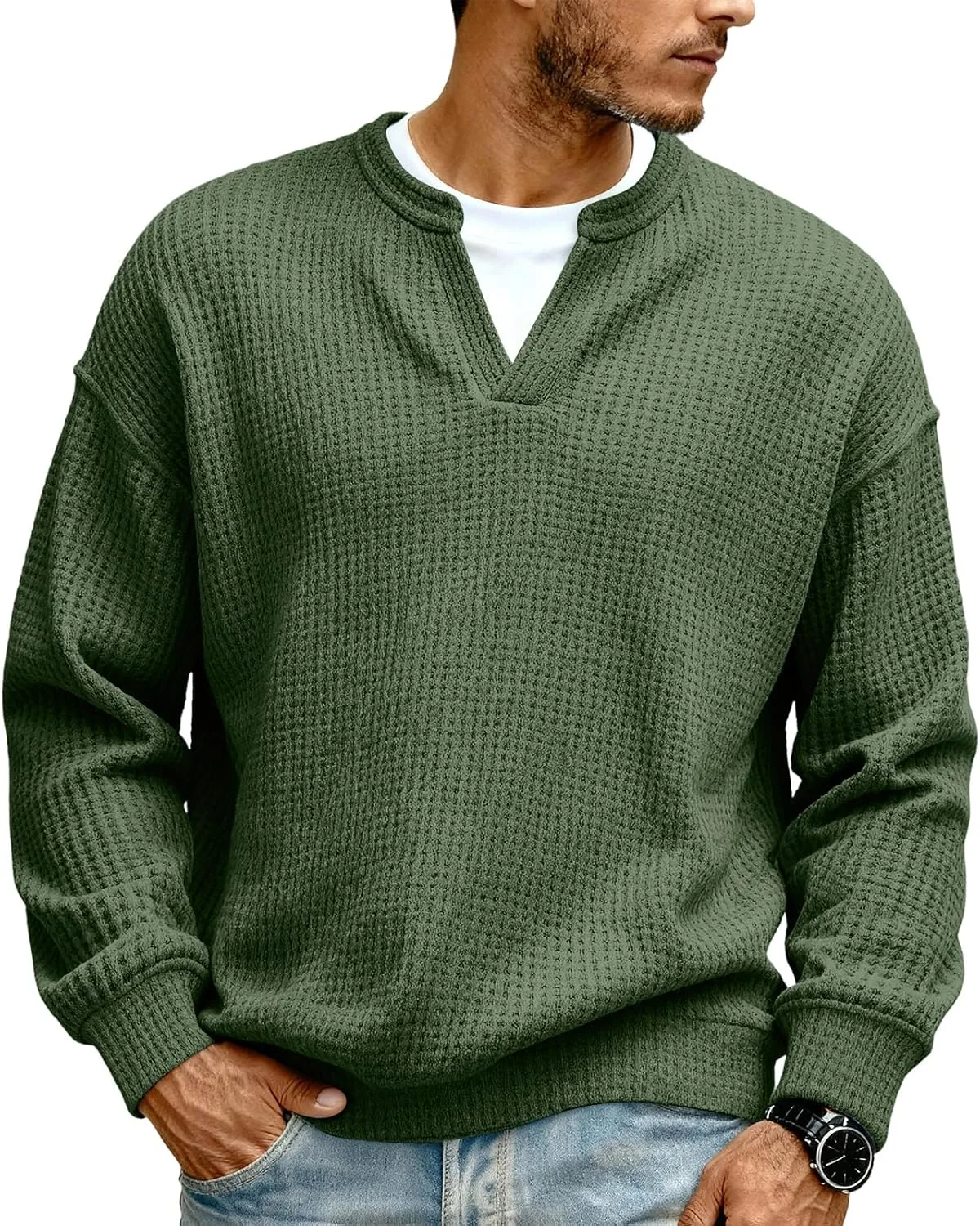 

Мужская повседневная вязаная поло с воротником, свитер-рубашка, осень-зима, длинный рукав, однотонный цвет, универсальный топ