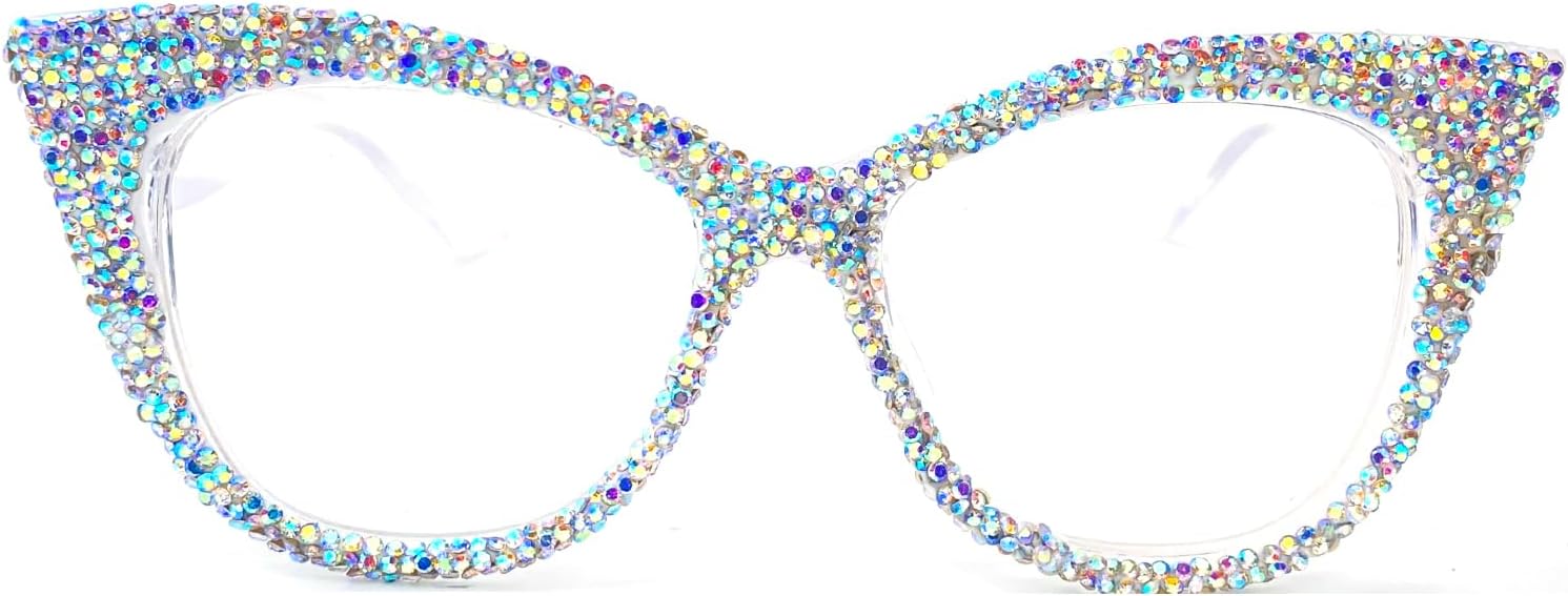 

Большие солнцезащитные очки в стиле 90-х «кошачий глаз» с блестками и стразами, женские, с кристаллами, защитой от УФ-излучения UV400, сверкающие бриллианты, для вечеринок mincl, Clear