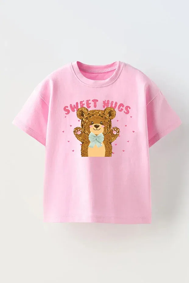 Детская футболка для девочек оверсайз с принтом Sweet hugs C.C.L. Coccolin Kids Baby Clup, Pink