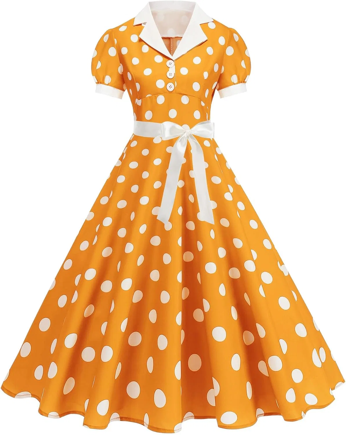 Женское платье A-силуэта с поясом 1950-х, Yellow