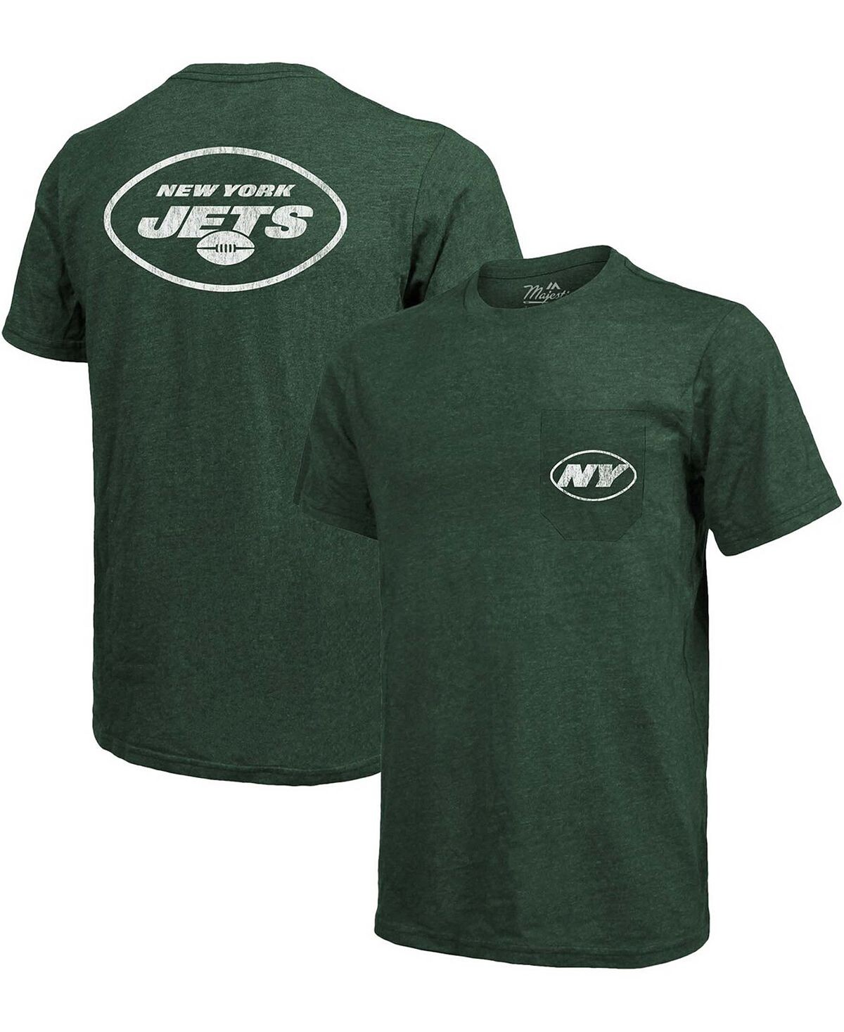 

Футболка с карманом tri-blend new york jets - зеленая меланжевая ткань Majestic, зеленый