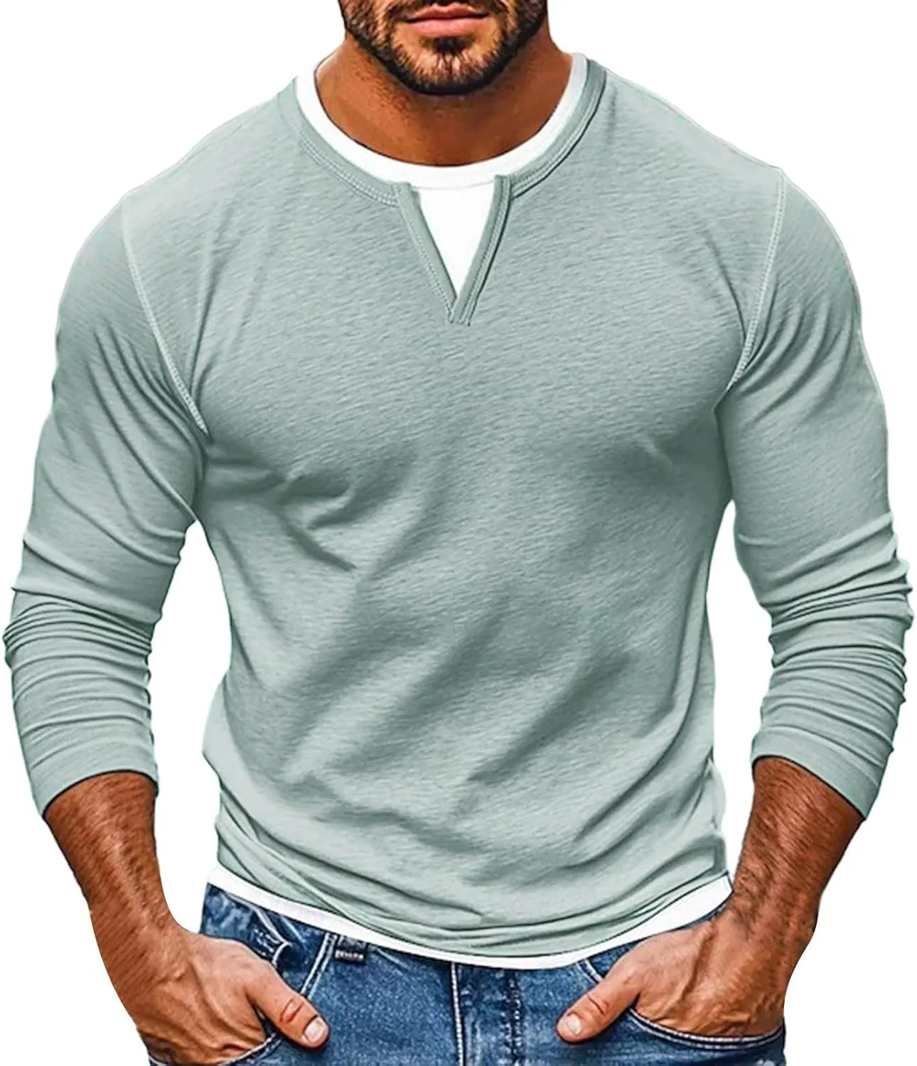 Мужская футболка с длинным рукавом хлопковая Casual, Green