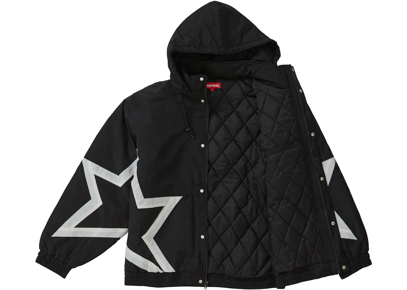 Мужская стеганая куртка с принтом Supreme Stars Puffy Jacket, черный — фото 2