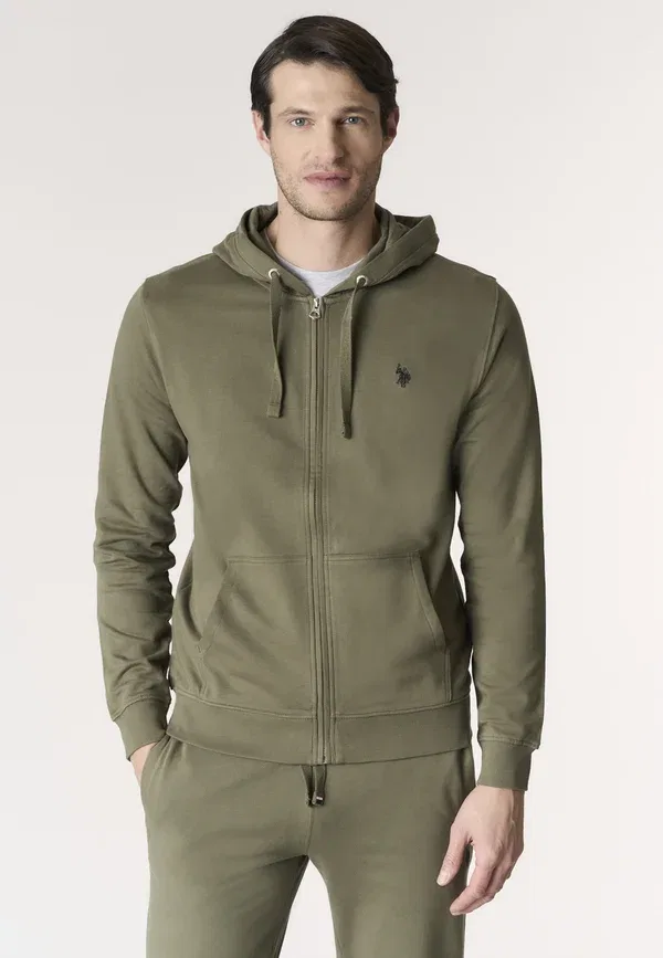 Худи на молнии, хлопок, Zip-up sweatshirt, U.S. Polo Assn., зеленый