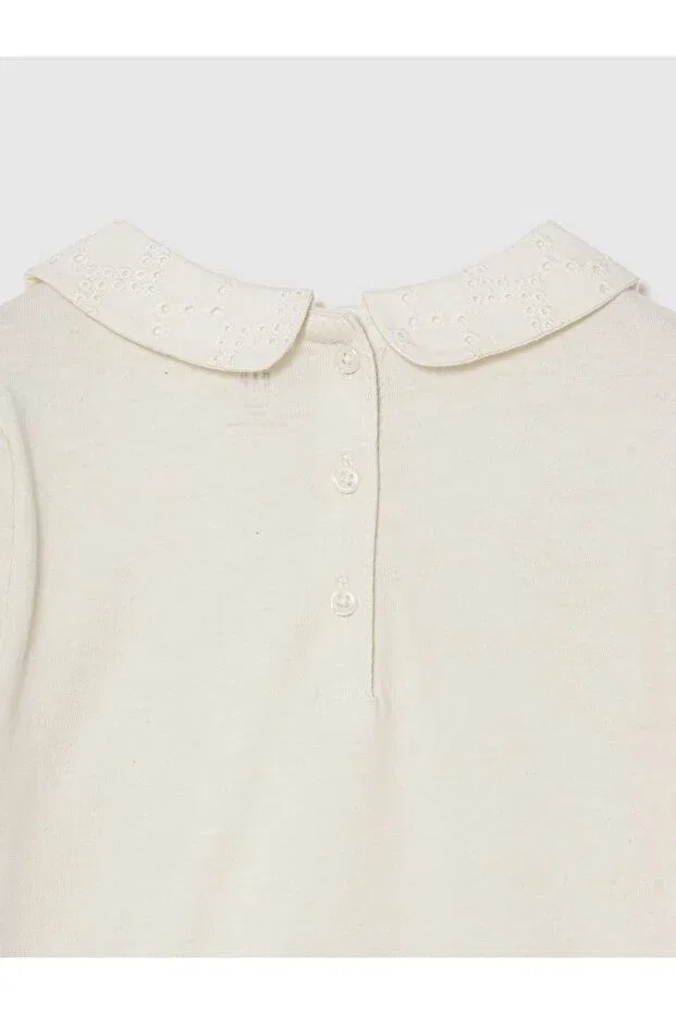 Детская футболка для девочек с коротким рукавом Cream Puff Sleeve Collar Gap, Cream-000 — фото 2