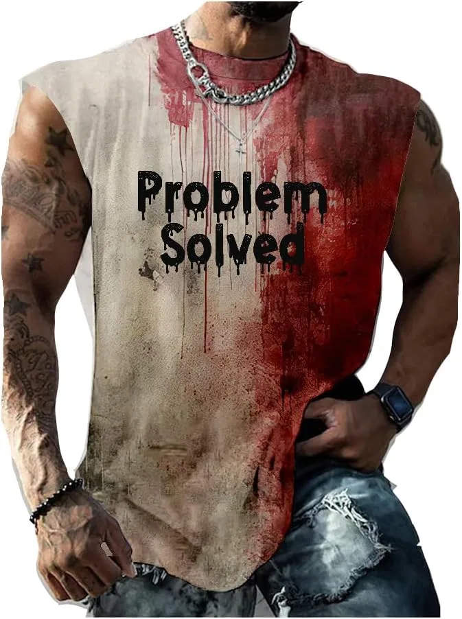 Мужская майка-топ с принтом Bloody Problem Solved Halloween, Khaki