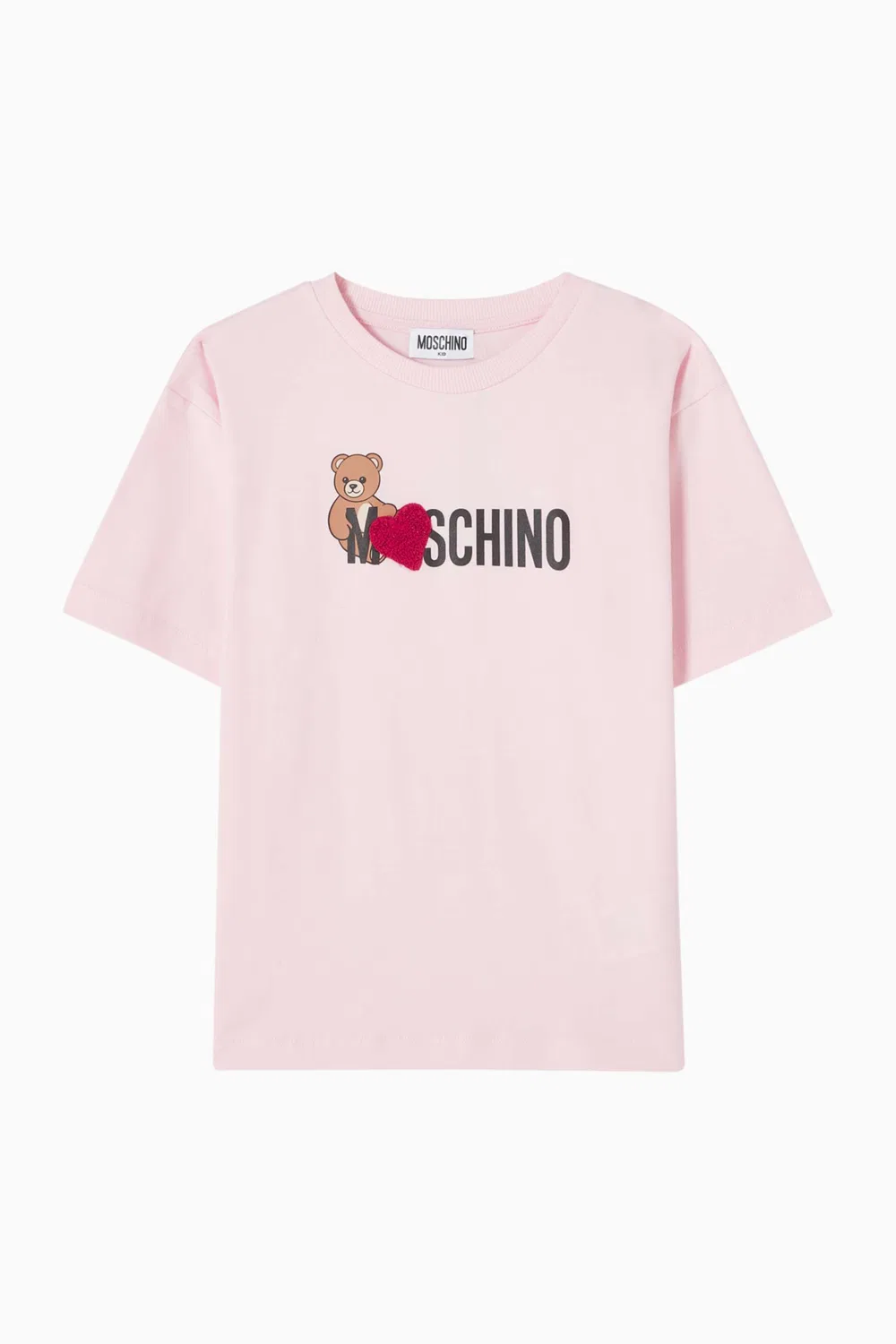 Футболка хлопковая с принтом логотипа и сердец Moschino, розовый