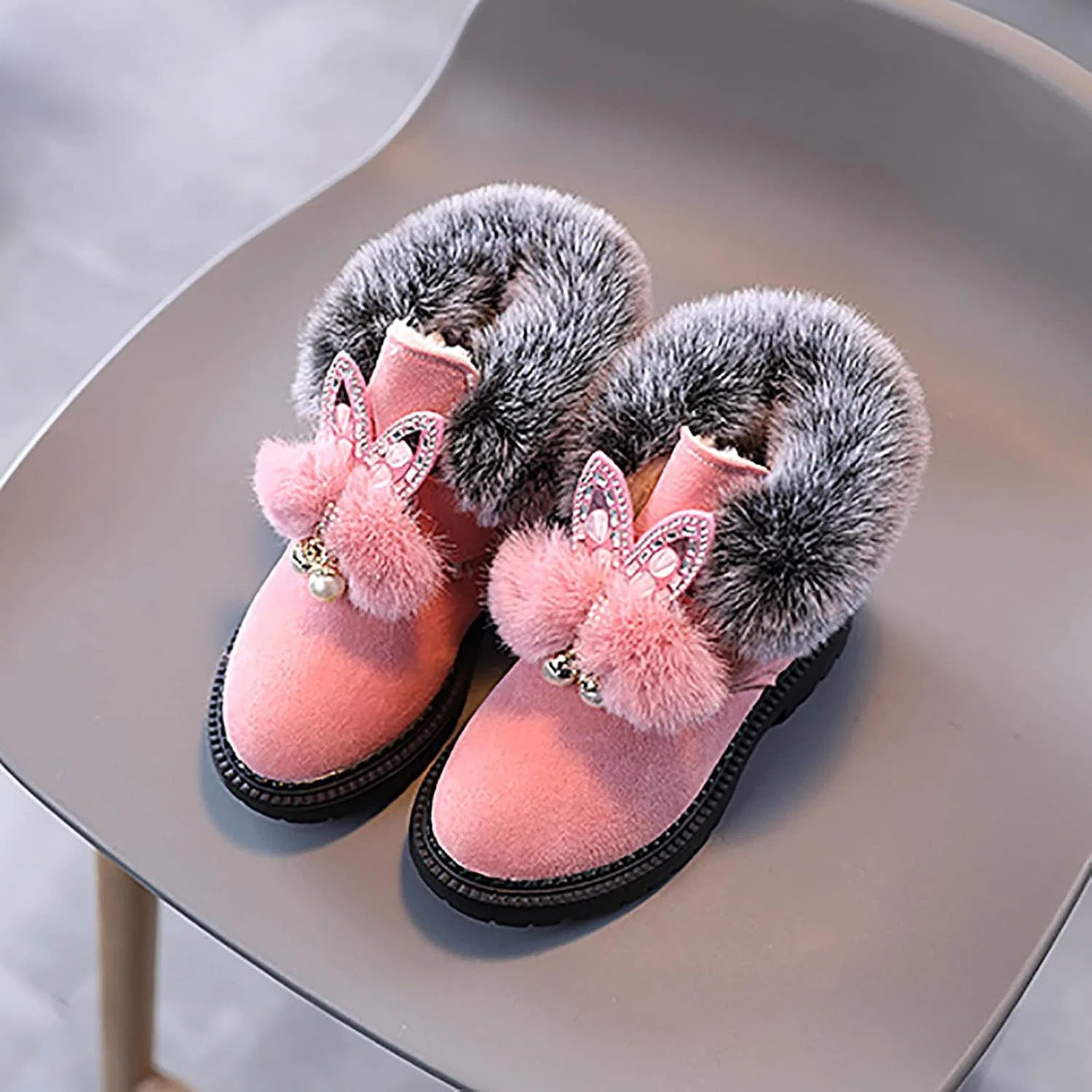 Детские зимние сапоги для девочек с принтом Princess Shoes, Pink — фото 3