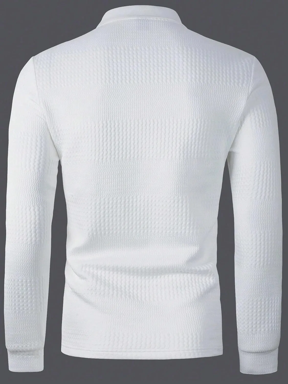 Мужская классическая футболка с воротником, Long Sleeve, White — фото 2