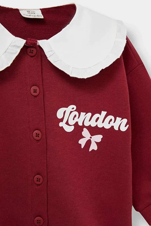 Детский кардиган для девочек с принтом Big Collar Printed Buttoned School Cardigan Baby Girl Defacto, Burgundy-Br285 — фото 3