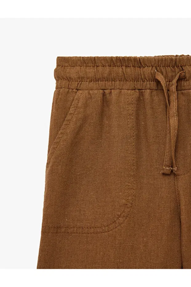 Детские шорты для мальчиков с завязками Linen and viscose blend basic shorts with tie waist Koton, Brown — фото 4