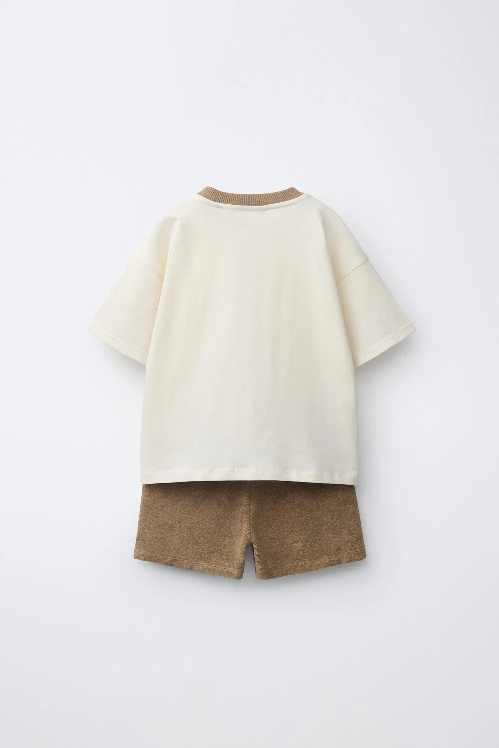 Комплект из простой футболки и махровых шорт-бермуд ZARA, Light Brown — фото 2