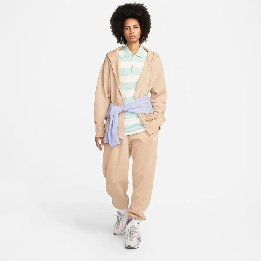 Женский свитшот-худи с капюшоном и полной молнией, модель Phoenix Fleece, Nike, Коричневый — фото 2