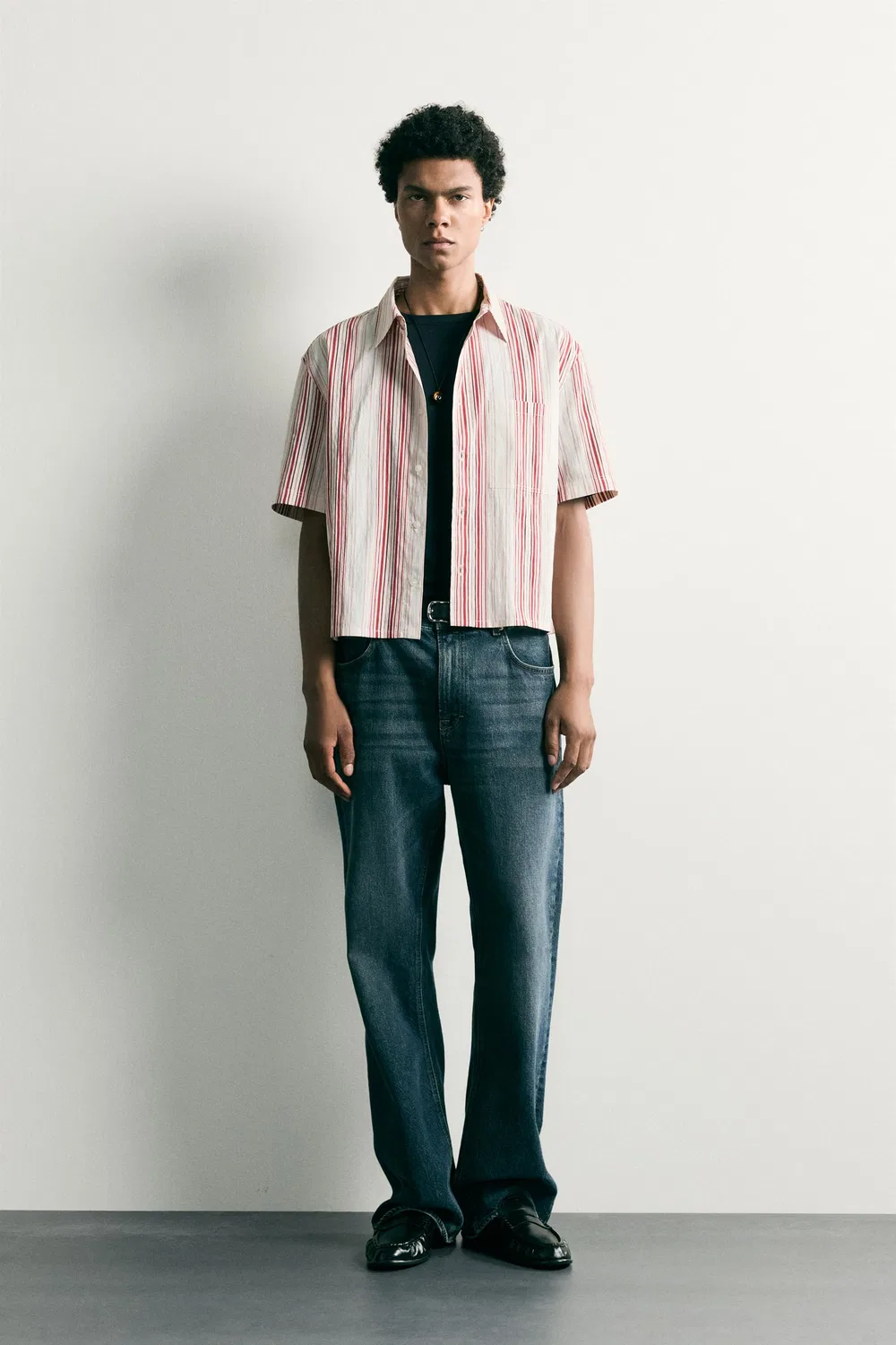 Полосатая рубашка свободного кроя ZARA, Pink