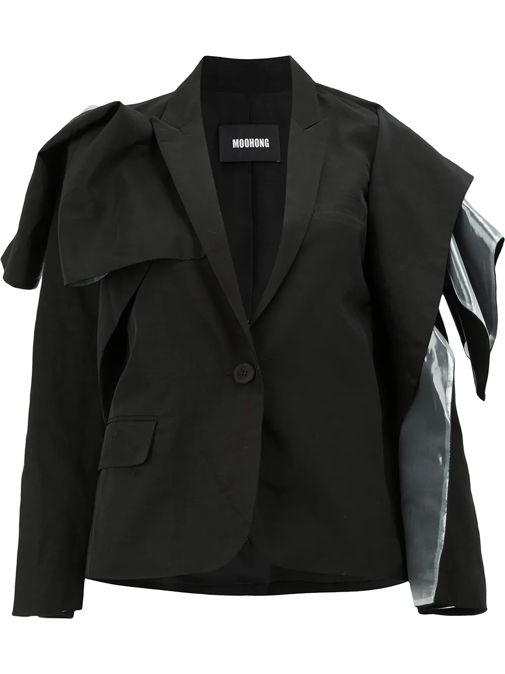 

Блейзер с оборками и виниловыми вставками Moohong, черный