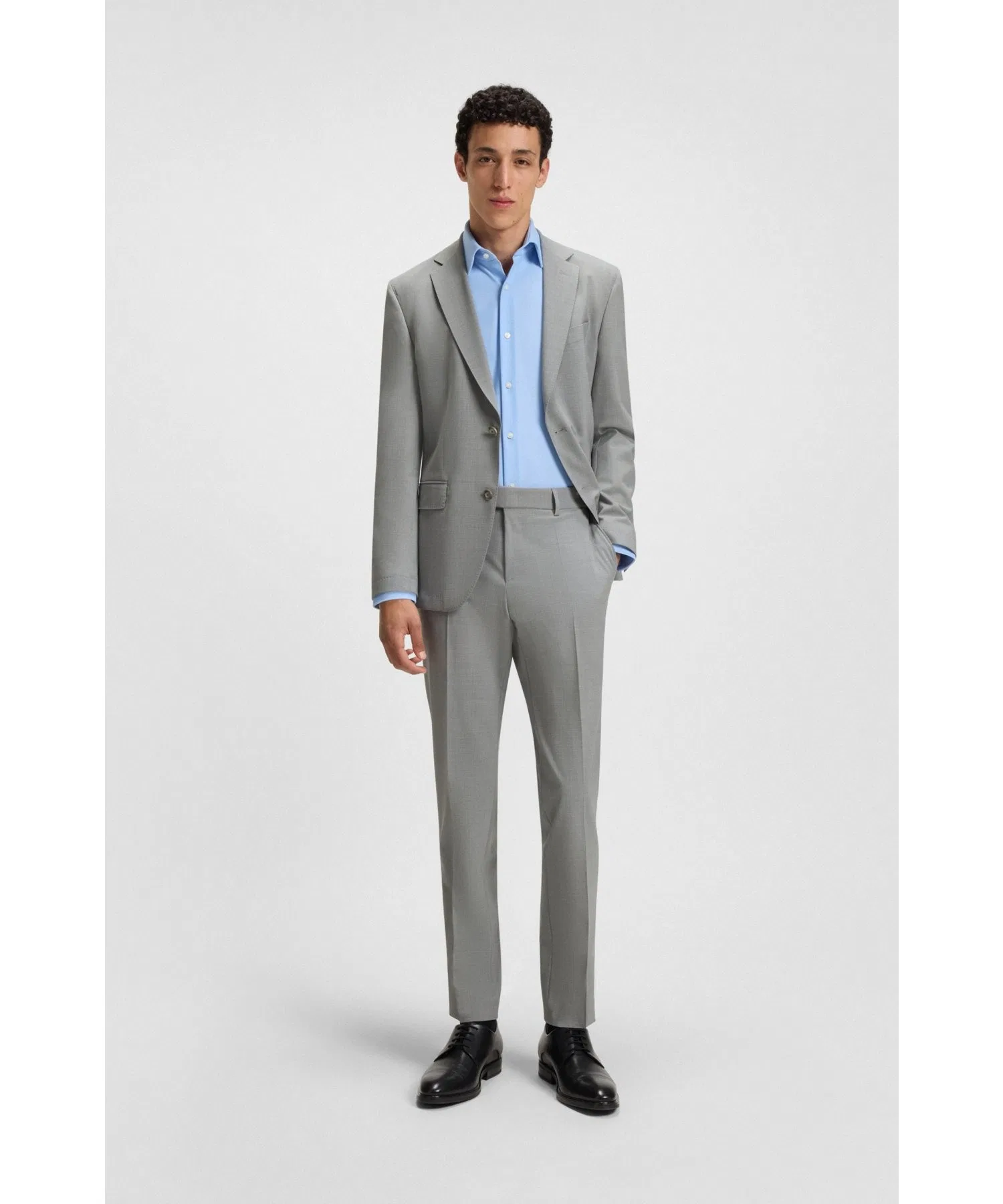 Мужские брюки BOSS Slim Fit с микрорисунком из стрейч-ткани серые — фото 4