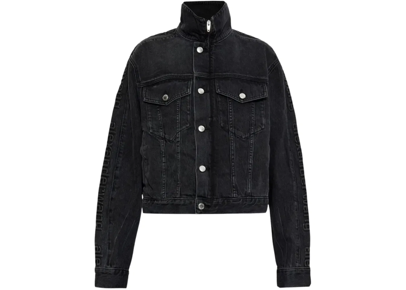 Женская куртка из денима с тисненым логотипом Alexander Wang, Aged Grey