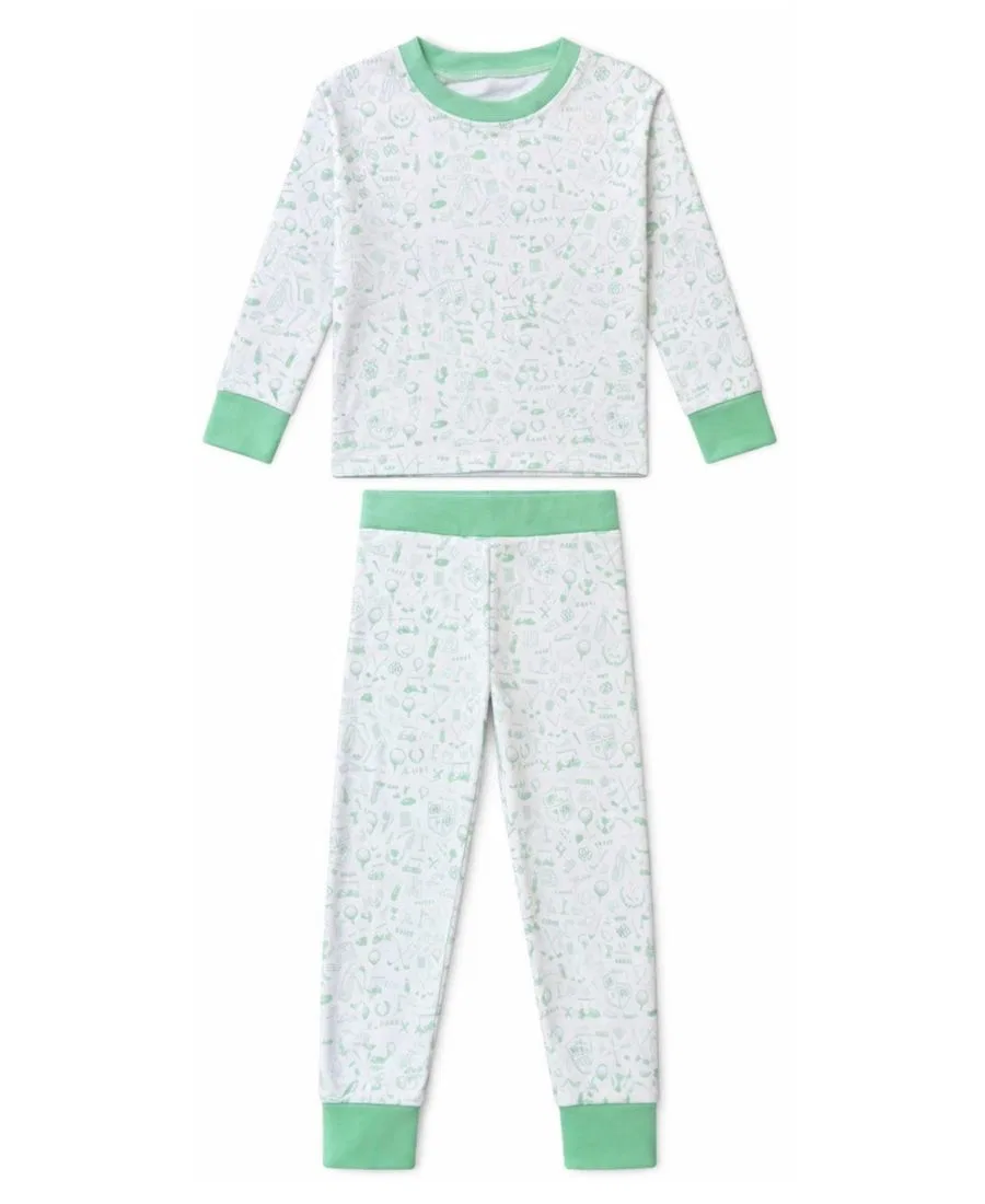 Комплект из лонгслива и брюк с принтом Golf Print Bits & Bows, White/Green
