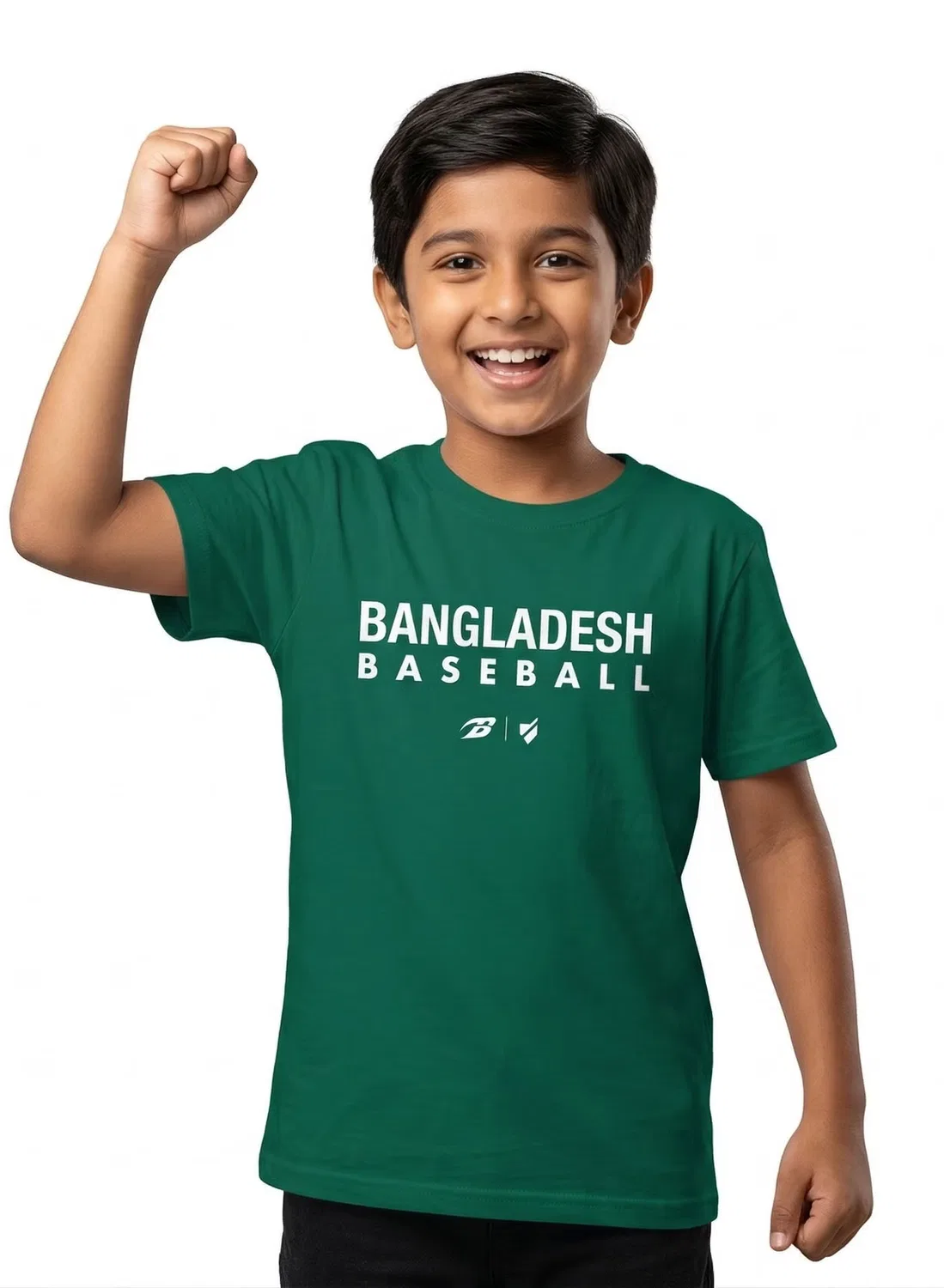 Футболка детская с принтом Bangladesh National Team Baseball United, темно-зеленый