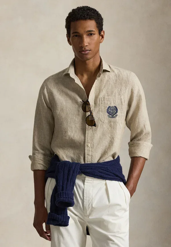 Рубашка из льна Polo Ralph Lauren, белый/хаки
