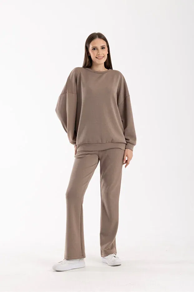Детский спортивный комплект для девочек с широкими штанинами Maymira Butik, Beige — фото 2