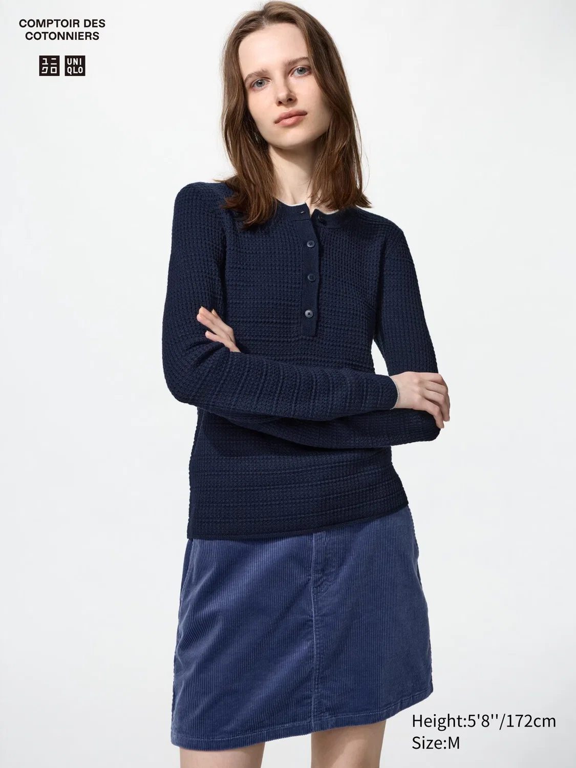 Юбка Uniqlo, вельветовая мини, синяя