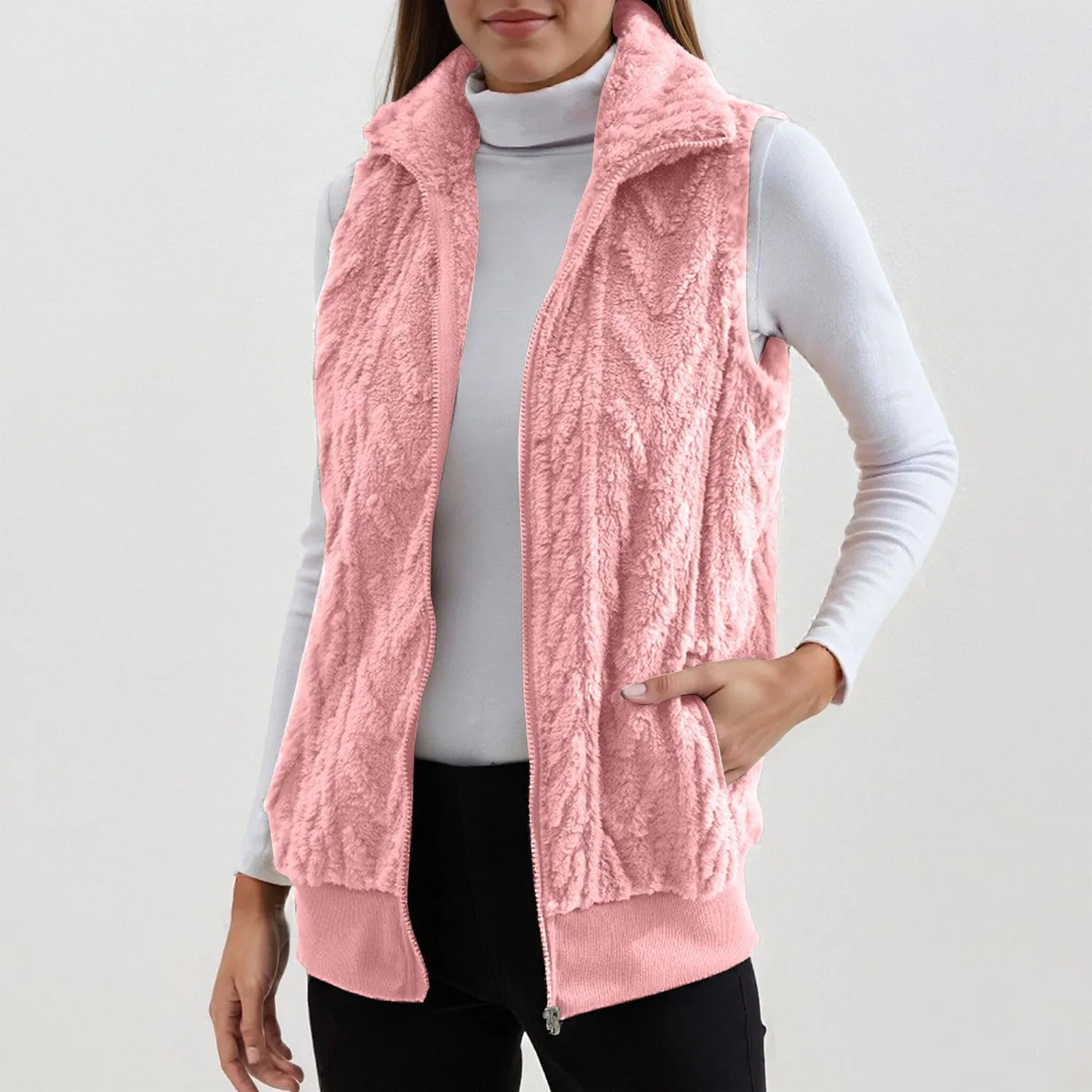 Женский жилет без рукавов с высоким воротником из флиса, Colore: rosa — фото 2