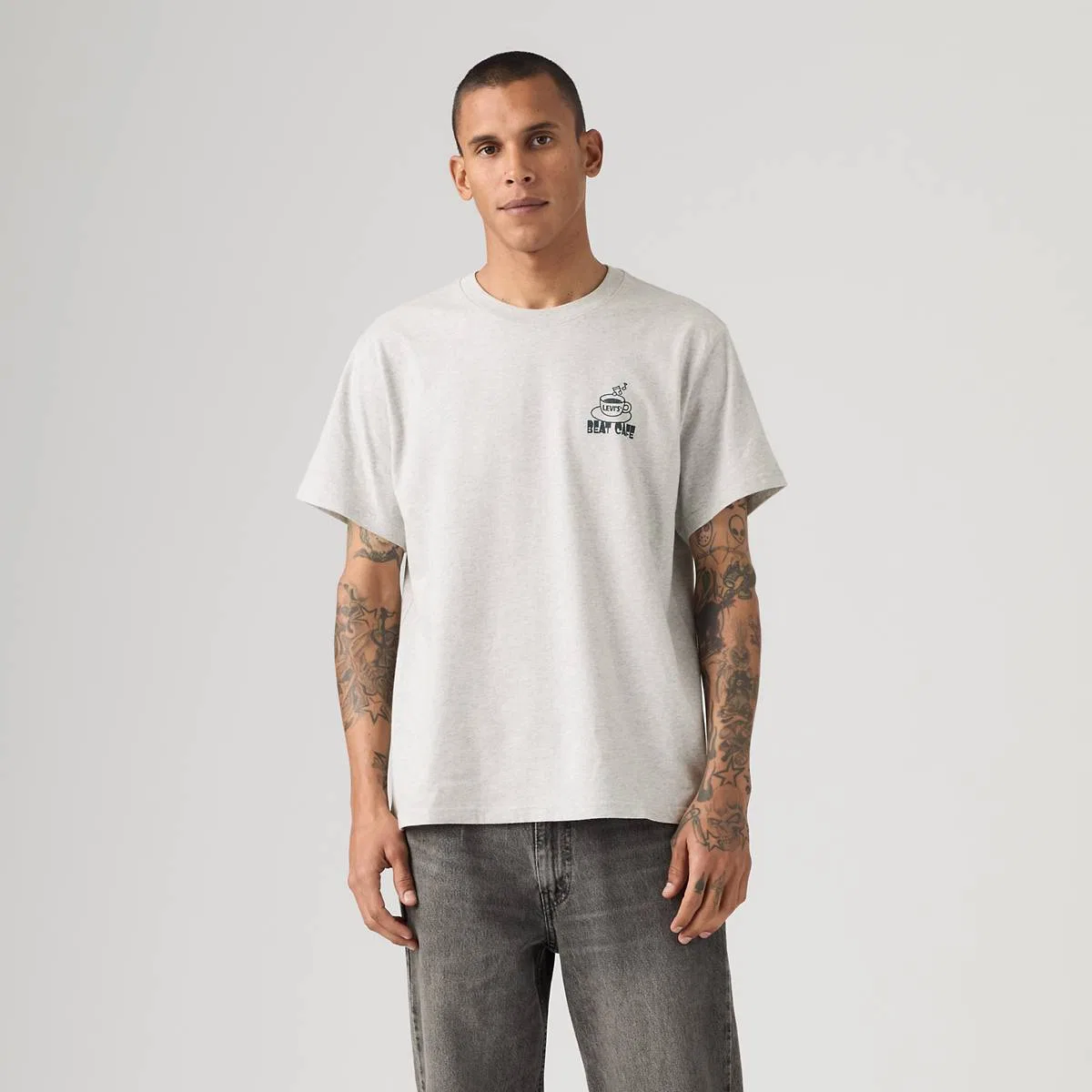 Свободная футболка с графическим принтом Levi's, Beat Cafe Light Heather Grey - Grey — фото 3
