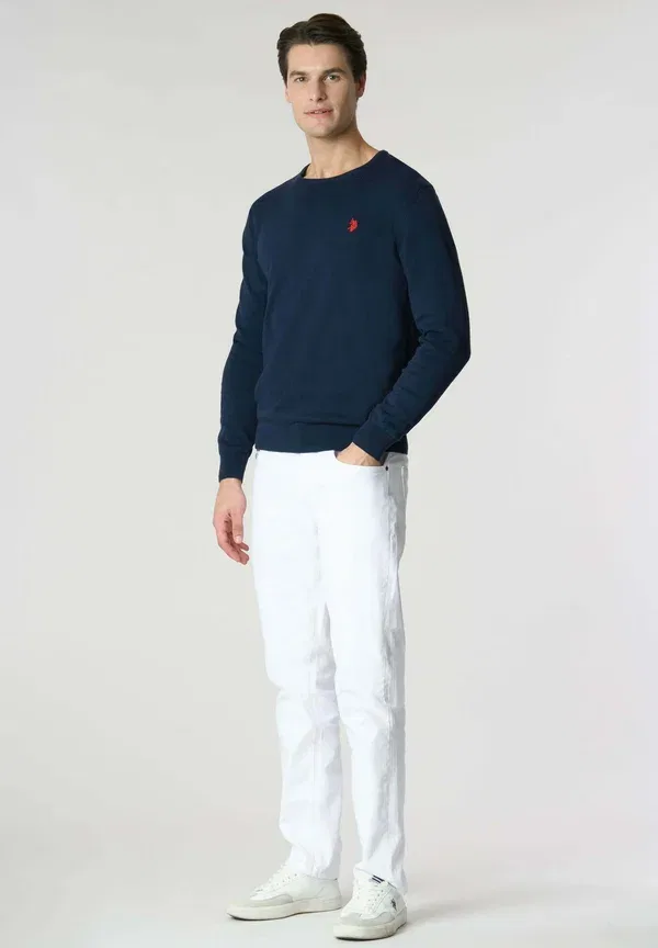 Свитер с круглым вырезом, хлопок, Maglia girocollo in con logo ricamato, U.S. Polo Assn., синий — фото 2