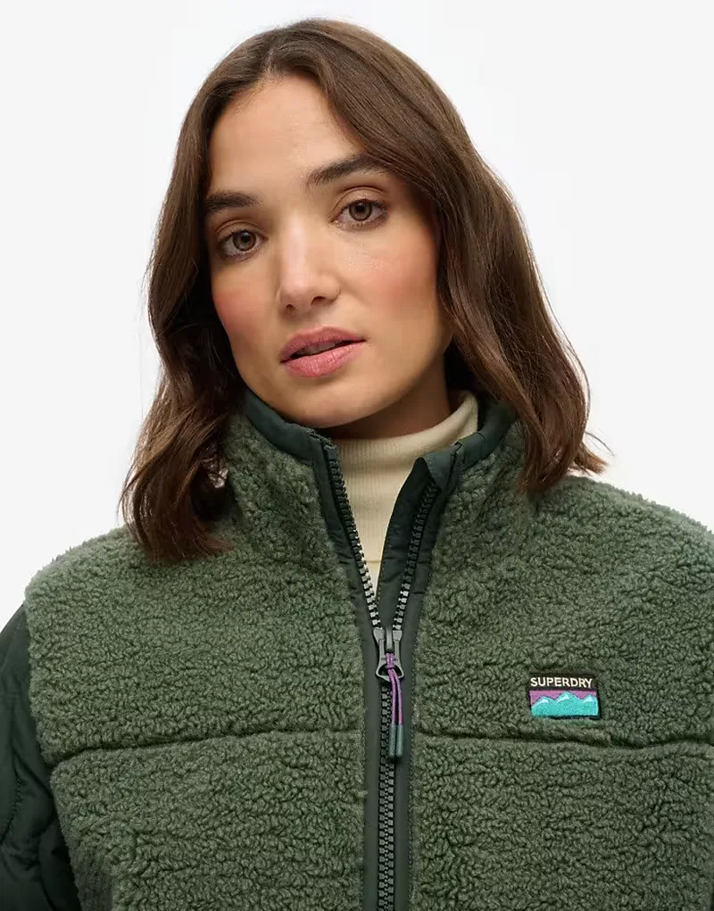 Гибридная куртка Superdry Sherpa из флиса лавра хаки — фото 3