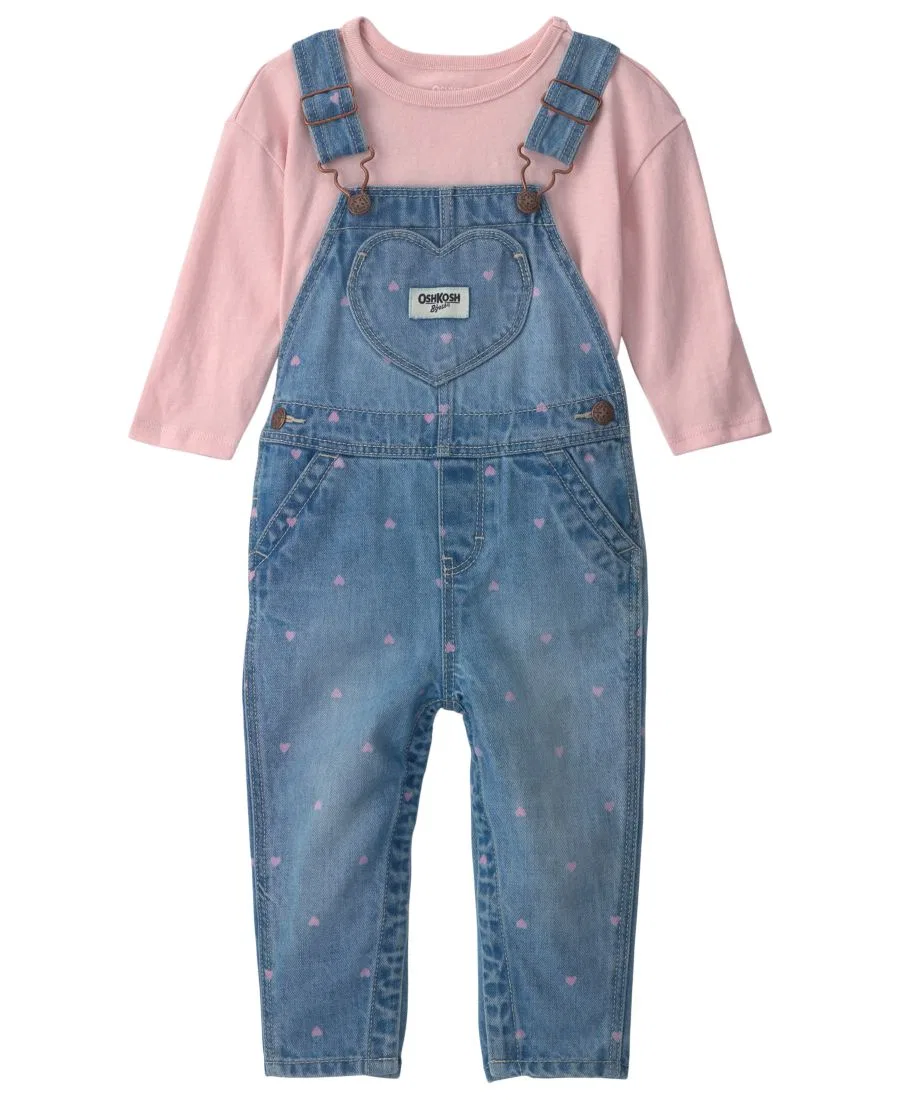 Комплект из топа и джинсового комбинезона с сердцем Osh Kosh, Blue/Pink