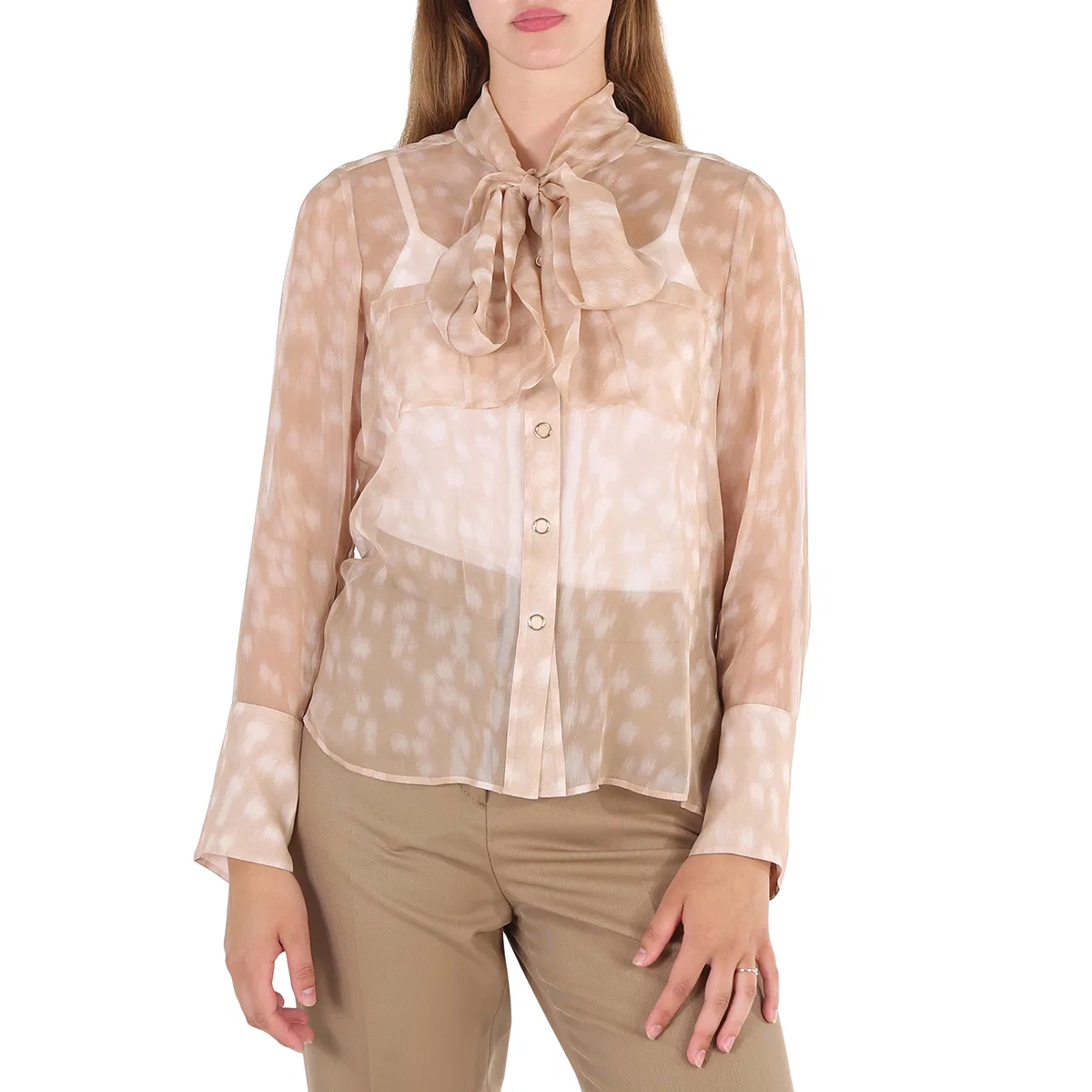 Блуза с бантом и принтом Deer Print Burberry, Beige