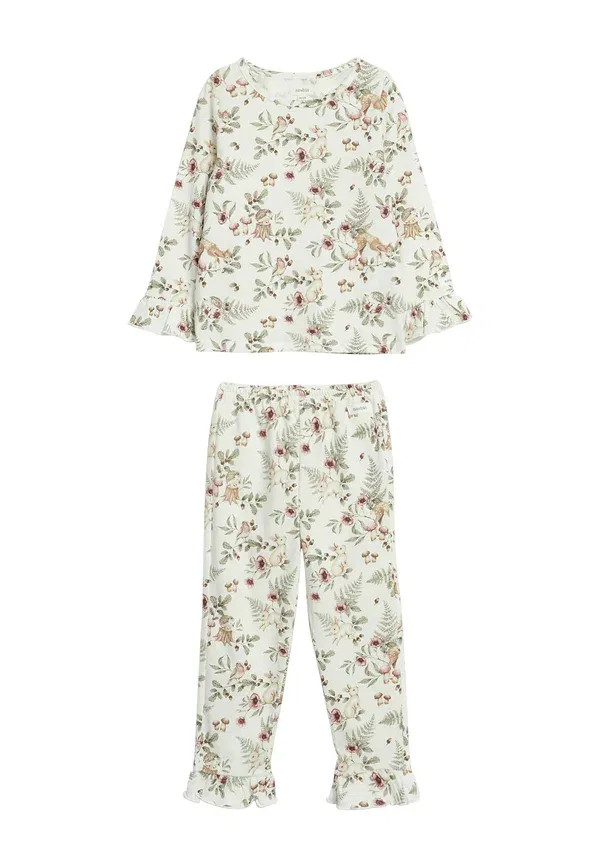 Комплект пижамы с цветочным принтом Floral with frills set, Newbie, кремовый