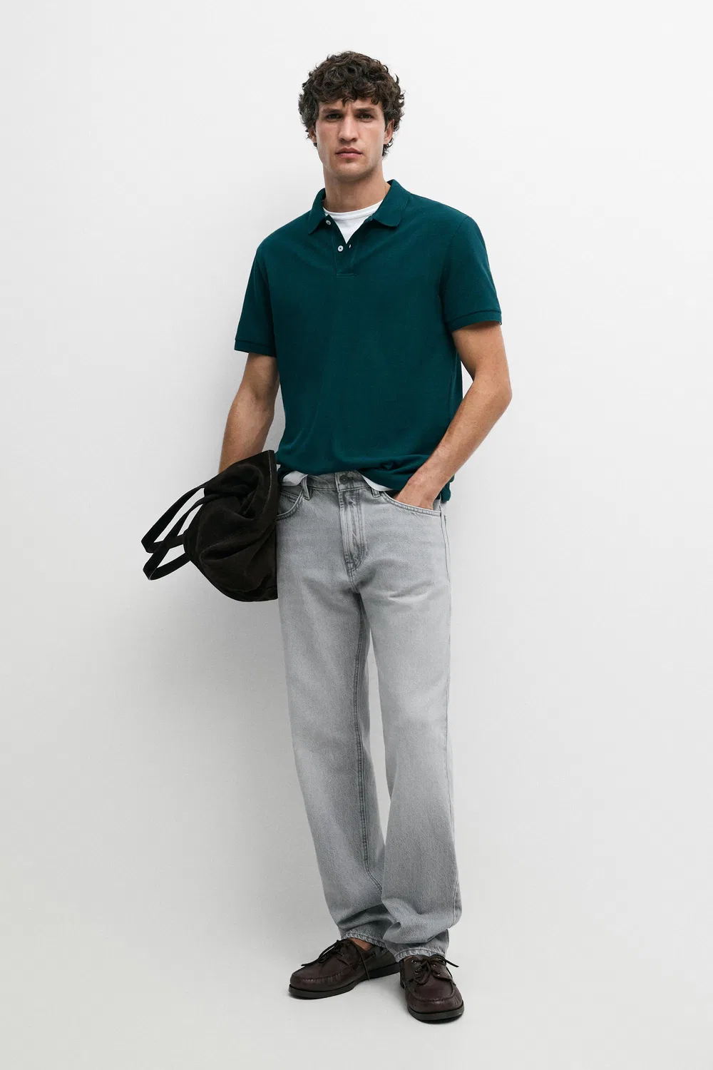Джинсы Massimo Dutti Stonewashed Tapered-Fit, серый меланж — фото 3