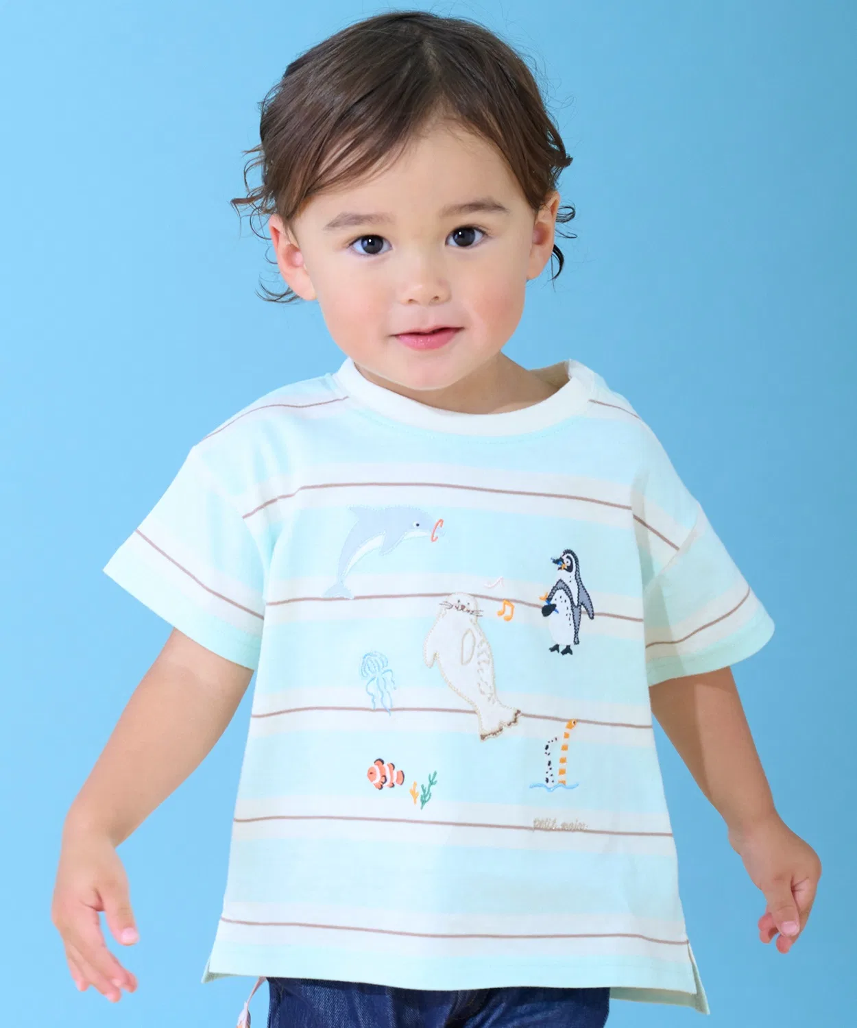 Детская футболка с аппликацией с длинным рукавом модель Sea Creatures, petit main, Light Green
