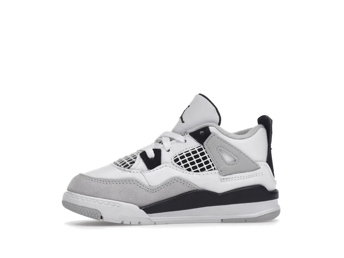 Детские кроссовки для мальчиков с принтом Jordan 4 Retro Military Black, White/Black-Neutral Grey — фото 3