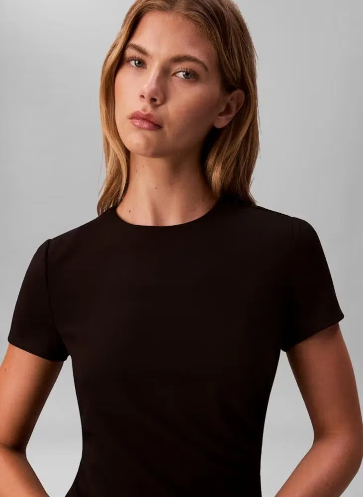 Платье миди с коротким рукавом и драпировкой Calvin Klein, черное — фото 4