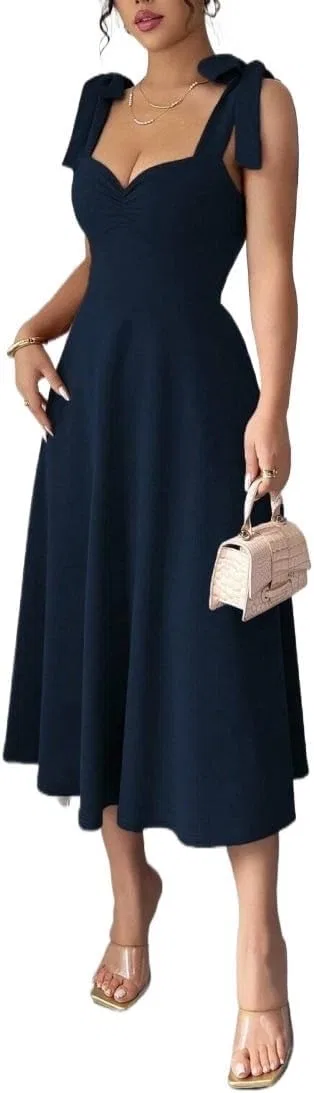 Женское элегантное платье миди на запах с узлом, Navy Blue