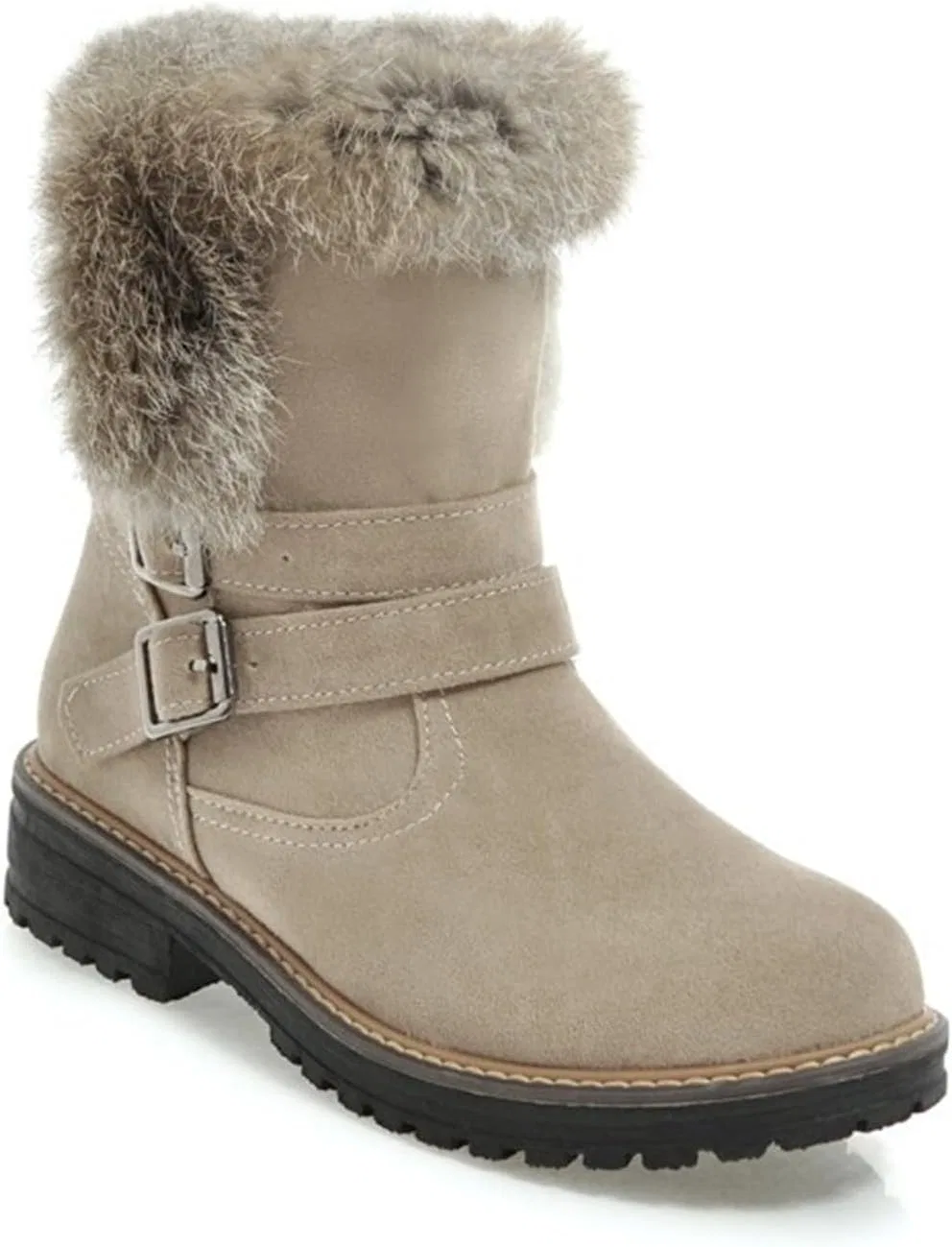 Ботинки Generisch 2025 Winterstiefel bis zur Wade, warm gefüttert, mit Dicker Sohle, ideal zum Hineinschlüpfen für kaltes Wetter, Beige — фото 2