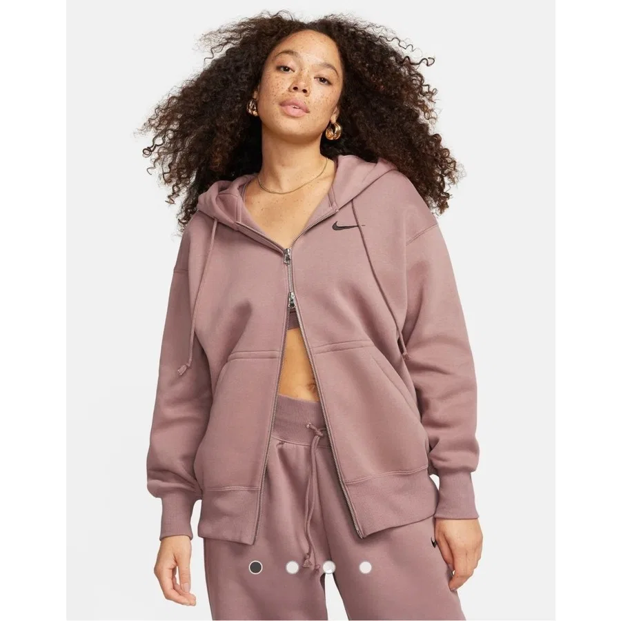 Женский худи оверсайз с капюшоном и полной застежкой-молнией Sportswear Phoenix Fleece Nike, Коричневый