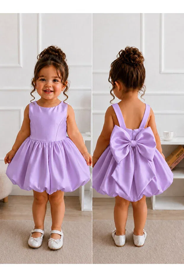 Детское платье для девочек с принтом Lilac Balloon Skirt Sleeveless Model Birthday Dress Prenses Tasarım Atolyesi, Purple