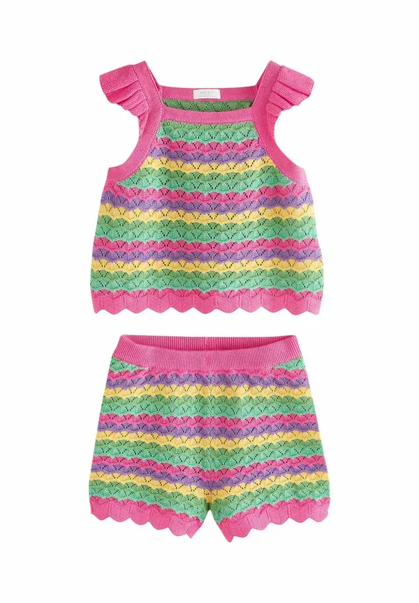 Комплект из шорт и топа с квадратным вырезом, полосатый, Regular fit set - shorts, Next, Bright Stripe