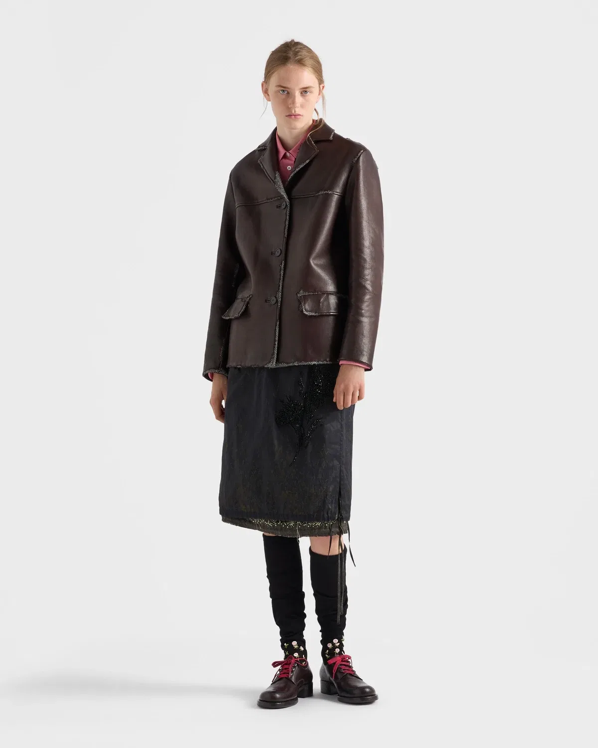 Куртка из наппы и шевронной шелковой шерсти Shetland Prada, коричневый — фото 2