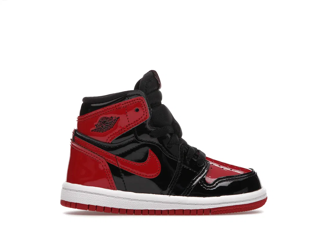 Детские кроссовки Lifestyle с патентованной кожи Jordan 1 Retro High OG Bred Patent Jordan, Black/White-Varsity Red