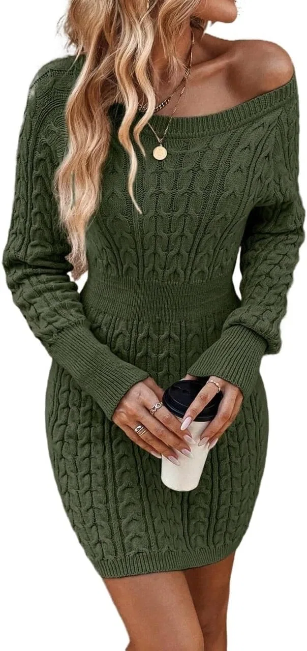 Женское трикотажное платье с круглым вырезом и завышенной талией, Army Green